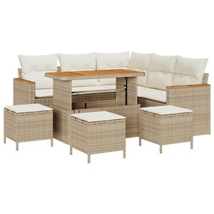 Canapé de Jardin 9 pièces avec Oreillers Beige Poly Rotin Acacia