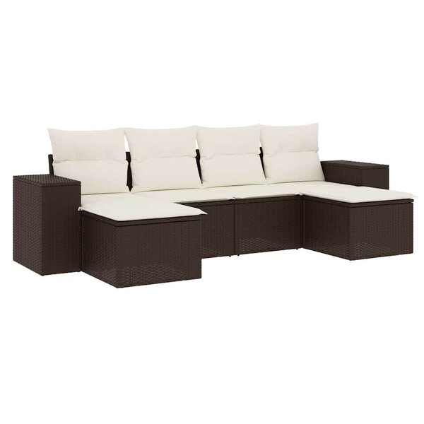 vidaXL Salon de jardin avec coussins 6 Pièces marron résine tressée