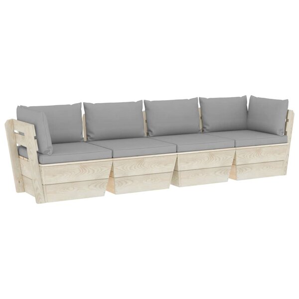 vidaXL Canapé palette à 4 places de jardin avec coussins Bois d'épicéa