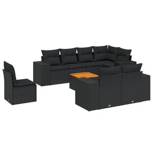 vidaXL Salon de jardin 9 Pièces avec coussins noir résine tressée