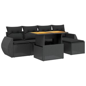vidaXL Salon de jardin 6 Pièces avec coussins noir résine tressée