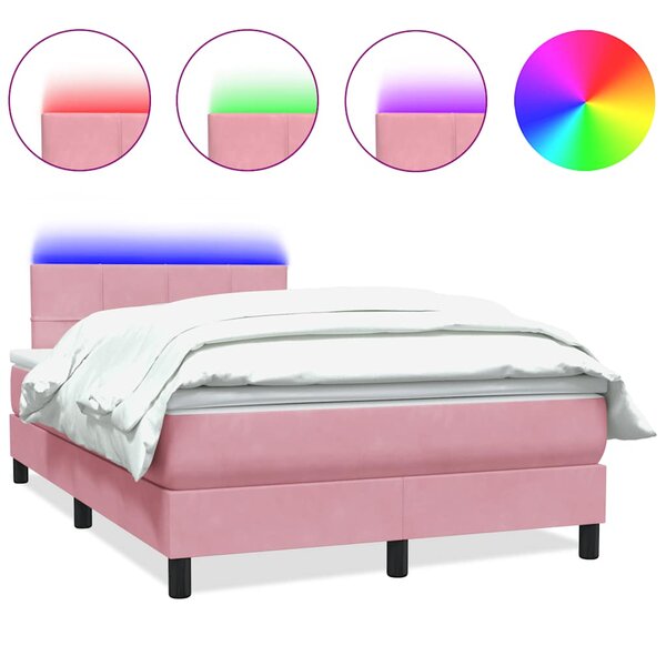 vidaXL Sommier à lattes de lit avec matelas et LED rose 120x220 cm velours