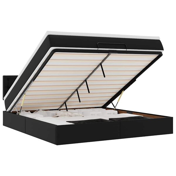 vidaXL Lit ottoman avec matelas & LED Noir 160x200cm similicuir
