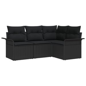 vidaXL Ensemble de Canapé de Jardin 4 Pièces avec Coussins Noir Rotin Poly