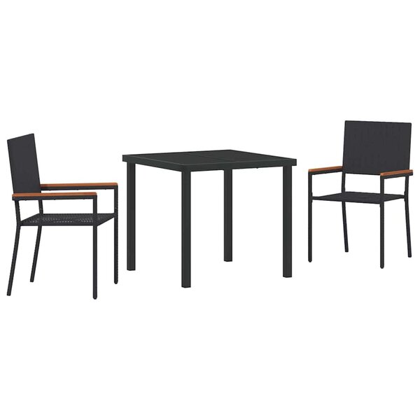 vidaXL Ensemble de salle à manger pour jardin 3 Pièces Noir Poly rotin