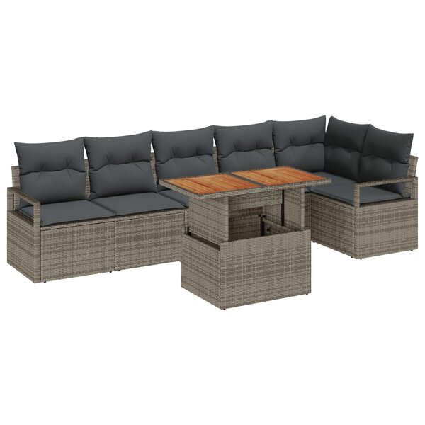 vidaXL Ensemble de canapé de jardin 7 pièces avec coussins en poly rotin gris et acacia.