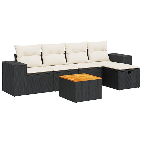 vidaXL Salon de jardin 6 Pièces avec coussins noir résine tressée
