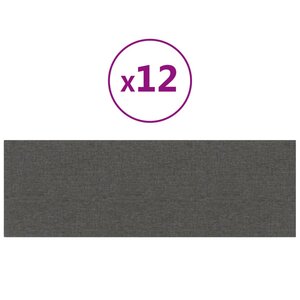 vidaXL Panneaux muraux 12 Pièces Gris foncé 90x30 cm Tissu 3 24 m²