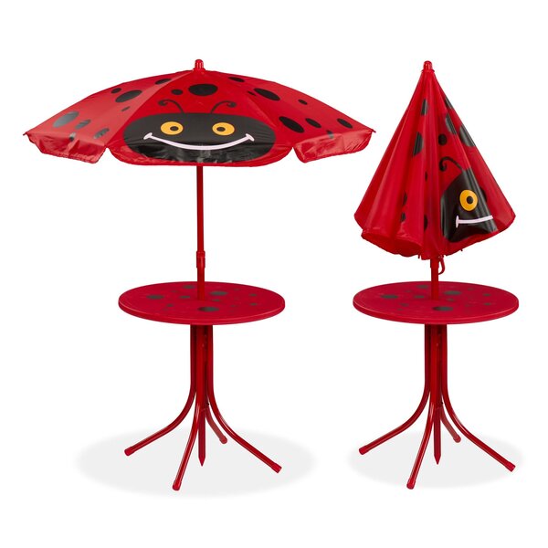 Salon de jardin pour enfant avec parasol pliant dimensions 49 5 x 49 5 cm usage extérieur design original en plastique rose 13_0007800
