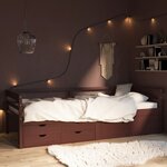 vidaXL Cadre de lit avec tiroirs et armoire Marron foncé Pin 90x200 cm