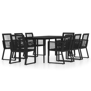 vidaXL Ensemble à manger de jardin 9 Pièces Noir