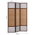 Paravent bois 3 pièces marron bambou pliable