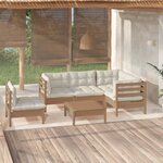 vidaXL Salon de jardin 6 Pièces avec coussins Marron miel Bois de pin