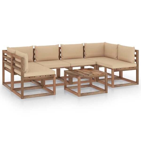 vidaXL Salon palette de jardin 7 Pièces et coussins Bois de pin imprégné