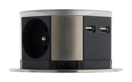 Bloc multiprise encastrable compact 3 prises 16A 2P+T & 2x USB - Finition  Inox - Otio - La Poste
