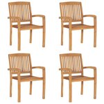 vidaXL Chaises de jardin empilables avec coussins lot de 4 Teck solide