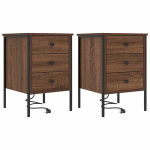 vidaXL Cabinet de chevet avec tiroir 2 Pièces Chêne brun 42 x 41 x 61 cm