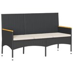 vidaXL Banc de jardin à 3 places avec coussins noir résine tressée