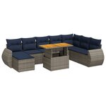 vidaXL Salon de jardin 9 Pièces avec coussins gris résine tressée