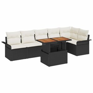 vidaXL Ensemble de canapé de jardin 7 Pièces Noir Poly rotin