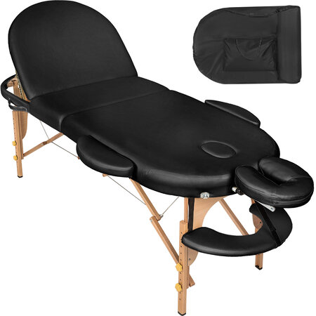 Tectake table de massage sawsan 3 zones avec rembourrage de 5cm et châssis en bois - noir