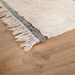 Tapis lavable en coton - beige avec lignes vert et bleu - 90 x 130 cm