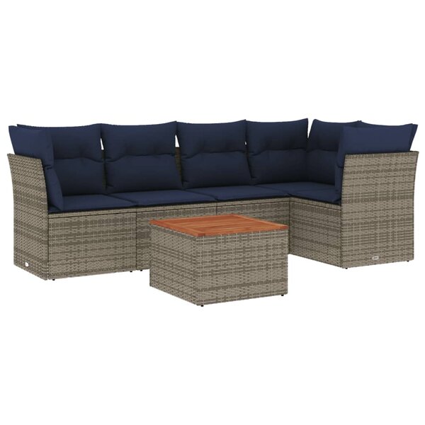 vidaXL Salon de jardin 6 Pièces avec coussins gris résine tressée