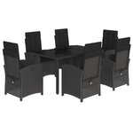 vidaXL Ensemble à manger de jardin coussins 7Pièces Noir Résine tressée