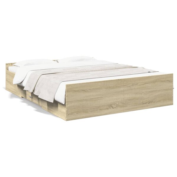vidaXL Cadre de lit avec tiroirs sans matelas chêne sonoma 140x200 cm