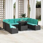 vidaXL Ensemble de canapé de jardin avec coussin 10 Pièces Noir et bleu