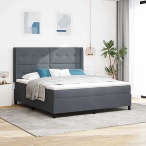 vidaXL Lit à ressorts avec matelas Gris foncé 180 x 200 cm Velours