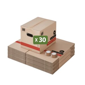 Pack and Move - Lot 30 Cartons Déménagement Livres Premium - 40 X 30 X 30 Cm - Extrême Résistance 20 KG - Poignées Renforcées - 2 Adhésifs Offerts