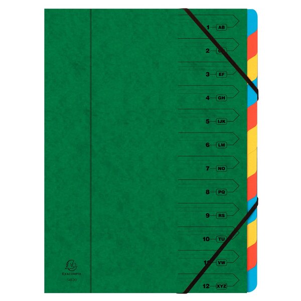 Trieur Agrafé Avec Élastiques 12 Compartiments - Vert - X 8 - Exacompta