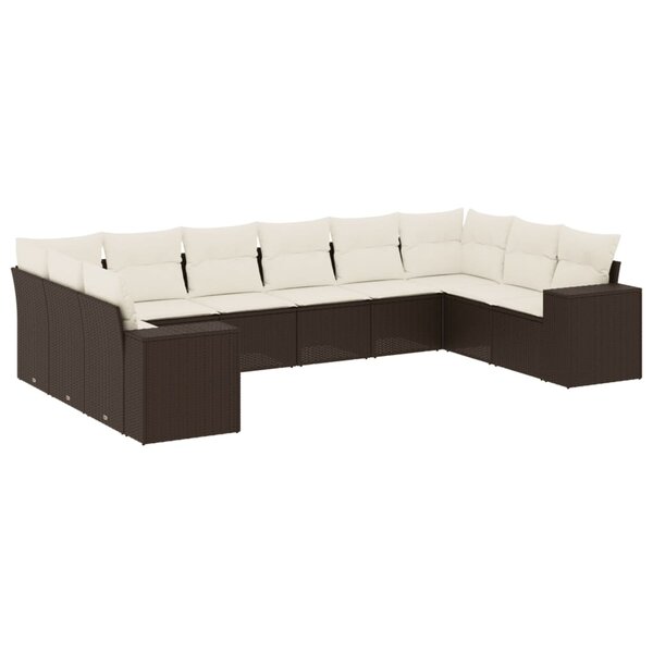 vidaXL Salon de jardin 10 Pièces avec coussins marron résine tressée