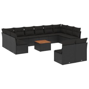 vidaXL Salon de jardin avec coussins 13 Pièces noir résine tressée