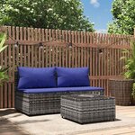 vidaXL Salon de jardin 3 Pièces avec coussins Gris Résine tressée