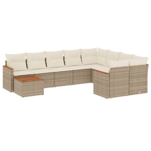 vidaXL Salon de jardin avec coussins 10 Pièces beige résine tressée