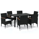 vidaXL Ensemble à manger de jardin coussins 7Pièces Résine tressée Noir