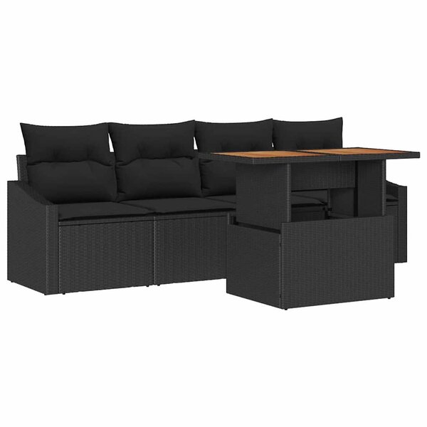 vidaXL Ensemble de canapé de jardin 5 Pièces Noir Poly rotin