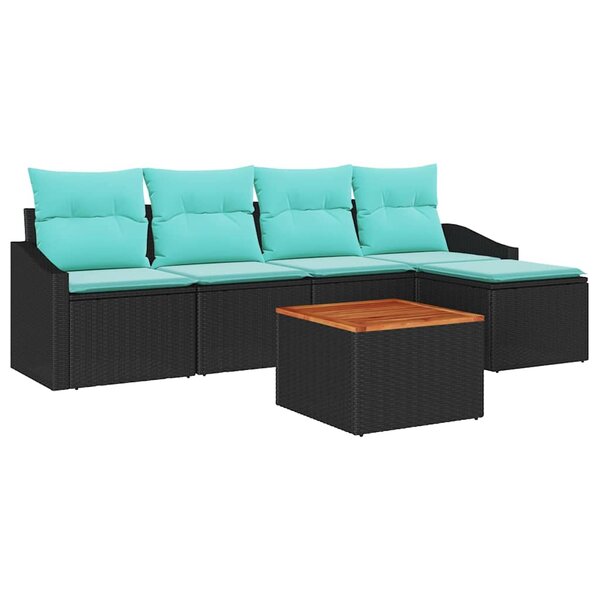 vidaXL Ensemble de canapé de jardin avec coussin 6 Pièces Noir polyrotin