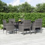 vidaXL Mobilier de salle à manger de jardin coussins 7Pièces Gris et noir