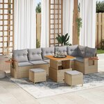 vidaXL Ensemble de canapé de jardin 9 Pièces Beige polyrotin