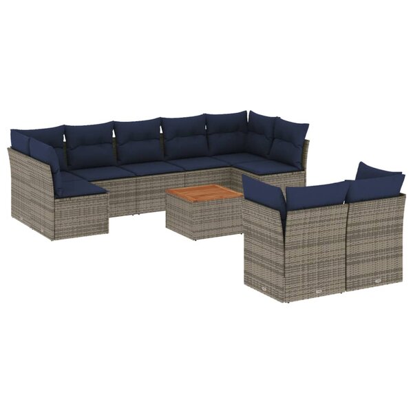vidaXL Salon de jardin 10 Pièces avec coussins gris résine tressée
