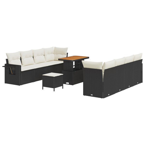 vidaXL Ensemble de canapé de jardin 11 pièces avec coussins noirs en poly rattan et acacia.