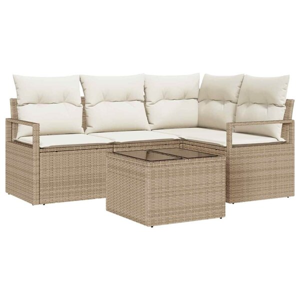 vidaXL Ensemble de canapé de jardin 5 Pièces Beige Poly rotin