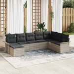vidaXL Ensemble de canapés de jardin 8 pièces avec des coussins en poly rattan gris clair