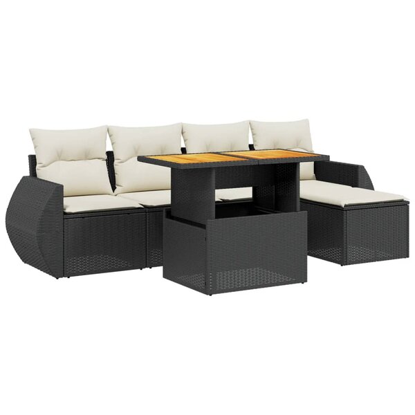 vidaXL Salon de jardin 6 Pièces avec coussins noir résine tressée