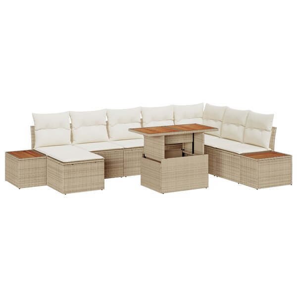 vidaXL Ensemble de jardin 9 pièces avec coussins en poly rotin beige et acacia