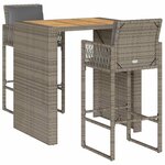 vidaXL Ensemble de bar de jardin 3 Pièces et coussins gris résine tressée