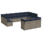 vidaXL Salon de jardin avec coussins 13 Pièces gris résine tressée